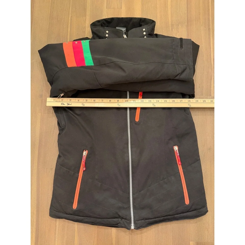 Obermeyer Juniors 16 Insulated Ski Jacket Black Neon‎ Stripe Retro Style 11326